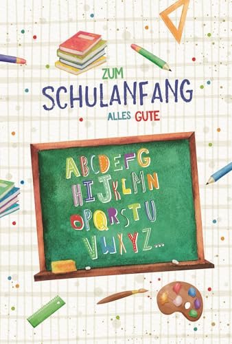 PremiumLine Karte zum Schulanfang | 1 Stück mit Umschlag | Glückwunschkarte zur Einschulung | Grußkarte für Jungen & Mädchen | umweltfreundliche Klappkarte 11,5 x 17 cm aus Naturkarton