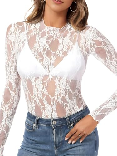MIZSPISE Top Corto in Rete per Donna Maniche Lunghe Nero Coprente Maglia Sexy Beach Club Wear Yoga Sport (IT, Testo, M, Regular, Regular, Bianco)
