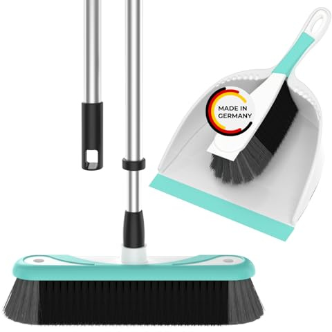 Rival Kehrgarnitur & Besen Set türkis – Kehrblech mit Handbesen & Besen mit Teleskopstiel – Kehr-Set mit Besatz aus Rosshaarmischung – Kehrschaufel mit Handfeger & Kehrbesen für Innen & Außen