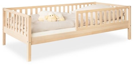 Ehrenkind® Kinderbett Buche Livo | FSC Zertifiziert | Kinderbett mit Rausfallschutz | Massivholz inkl. Lattenrost | 90x200 cm Natur | Bett 90x200 | Inkl. Rausfallschutz