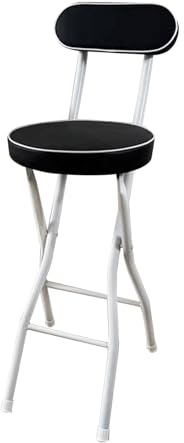 Sgabello pieghevole portatile per interni ed esterni, sedie da bar imbottite in metallo, con schienale e poggiapiedi, capacità 100 kg, ideale per sala giochi, ufficio, feste (bianco e nero, 70 cm)