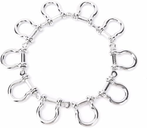 WUPNGS shackle, Stainless,5/10 Pcs Steel Staples Carabiner D Bow Shackle Key Ring Screw Joint Connector Solid Metal(5 Pcs)