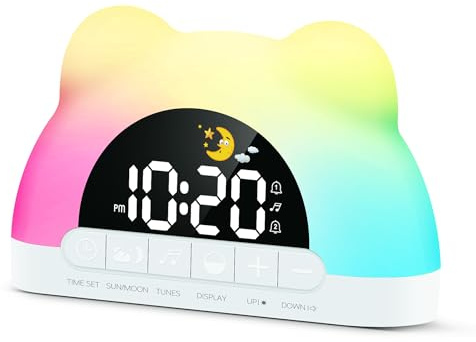 beautiebeam Réveil pour enfant, réveil OK to Wake pour enfants, horloge d'entraînement au sommeil pour tout-petits avec 11 couleurs de veilleuse pour chambre à coucher, machine sonore, cadeau