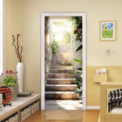 VIRANDA 3D Türtapete selbstklebend - Treppe - Tür Poster Abziehen und Aufkleben Türaufkleber PREMIUM PVC wasserdicht Türfolie Schlafzimmer Küche Dekoration 100x200cm (2 TEILE)