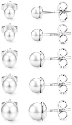 5Paia Orecchini Donna Argento 925 Piercing Orecchio Set Orecchini Anallergici Donna - Orecchino Punto Luce Oro Argento Piccoli Zirconi Palla Cuore Fiore Perle Cartilagine Helix Piercing Perla