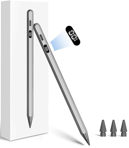 Pencil für iPad(2025-2018)：Stift für iPad mit LED-Anzeige & USB-C Schnellladeleistung - Palm Rejection & Tilt Sensitivity - Stylus Pen für i-Pad 6-11,Air 3-5/M2/M3,Pro 11/12.9/13 M4, Mini5-6 (Grau)