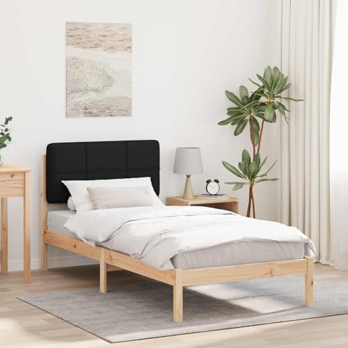 Bucmath Bettgestell mit gepolstertem Kopfteil Schwarz, 80x200 cm Kiefer Massivholz, Robustes Einzelbett für Schlafzimmer, kein Boxspring nötig