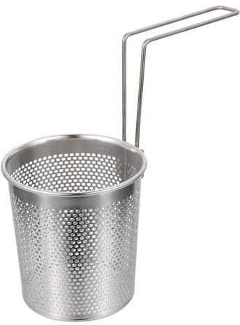 Tofficu Stainless Steel Pasta Strainer Basket with Handle, Foldable Water Draining Noodle Sieve for Kitchen Cooking and Household Use