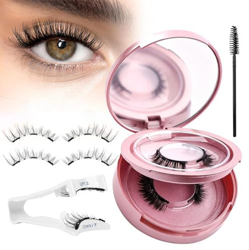 Magnetische Wimpern Pink Set,2Paare Magnet Wimpern Ohne Eyeliner,mit Applikator,No Glue or Eyeliner Easy to Wear,Natürlicher Look,Wiederverwendbare,Kein Kleber erforderlich