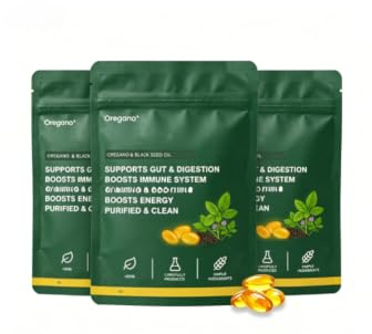 Oregano+ med oreganoolja & svartfröolja - 60 antal | Med oreganoolja & svartfröolja - , matsmältnings-, immunstöd， växtbaserad, icke-GMO