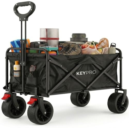 KEYPRO - Carro Plegable de Playa y Camping | Capacidad 150kg - 100 L | Ruedas Todoterreno | Frenos | Estructura Robusta | Carro Grande Multiusos | Carrito Plegable