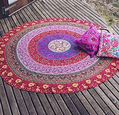 Böhmischer Tapisserie, indischen Mandala Wurf, Hippie Wandbehang, Runde Strandhandtuch, Boho Picknick-Decke, Gypsy Tischdecke, Roundie Yoga-Matte