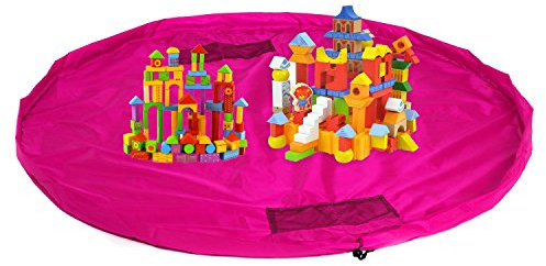 HIMRY XXL Portable sac à Jouet, Antidérapante, Étanche Jeu Blanchet, Sac de Rangement, Organisateur Rapide Pour LEGO Building Block Jouets, Bébé Enfants Tapis de Jouet, Pink KXD4005 Pink