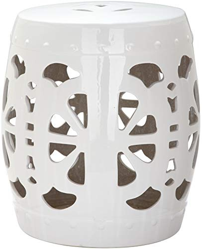 Safavieh Stencil Blossom Ceramic Decorative Garden Stool, Antique White