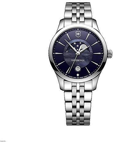 Victorinox Damen-Uhr Alliance Small, Damen-Armbanduhr, analog, Quarz, Wasserdicht bis 100 m, Gehäuse-Ø 35 mm, Armband 17 mm, 92 g, Blau/Silber