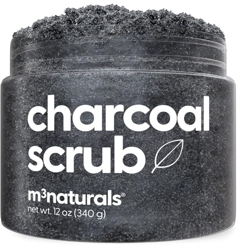 Exfoliating Charcoal Scrub with Collagen & Stem Cells – Salt Scrub for Body Toning, Cellulite, Armpit Detox, and Skin Smoothing for Face, Feet, and Body by M3