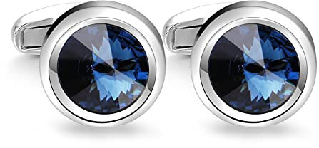 MERIT OCEAN Manschettenknöpfe Herren, Blau Kristall Runde Cufflinks Manschette für Hemd Hochzeit Geburtstag mit Geschenkbox