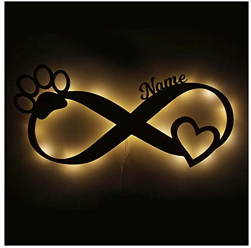 Namofactur personalisierte Hunde-Lampe Pfote Unendlich aus Holz
