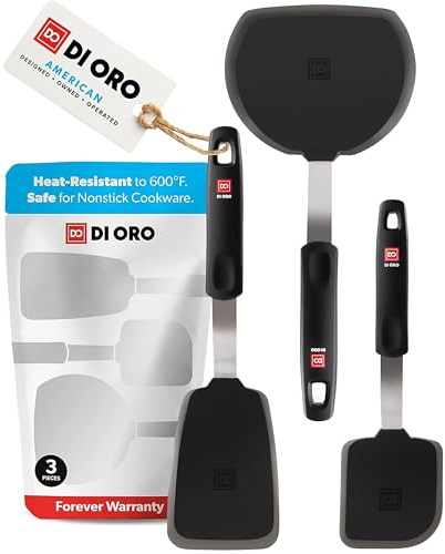 DI ORO® Spatulas for Cooking - Silicone Spatulas for Cooking Heat-Resistant up to 315° - Fish Slice for Non Stick Pans BPA Free - Flexible & Sturdy Kitchen Turner Spatulas for Pancakes & Eggs (3pc)