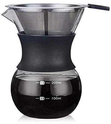 YunNasi Caffettiera Pour Over Coffee Maker Dripper Manuale per Fare il Caffè con Caraffa in Vetro e Filtro Permanente Riutilizzabile in Acciaio Inox Adatto per Polvere di Caffè Macinato,200ml