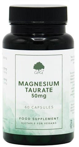 Magnesium Taurate 50mg - 60 Vegan Capsules, Highly Absorbable Chelated Magnesium with Taurine - Made in The UK by G&G Vitamins