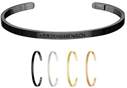 Max Palmer | Armband/Armreif mit Spruch - Gravur HERZENSMENSCH | Silber, Schwarz, Gold oder Roségold | Damen, Herren, Kinder | Charm/Bracelet | Bangle