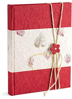 Album 23X30/30fg in carta riso tinta unita e carta riso floreale con chiusura bottone e spago, rosso