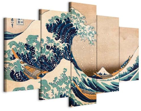 B&D XXL - Leinwandbild Katsushika Hokusai, Schlafzimmer, Wohnzimmer, modern | Hochwertige Leinwand, sofort aufhängbar, ideal fürs Wohn- oder Schlafzimmer, wasserfest und lichtecht, langlebig, stilvoll
