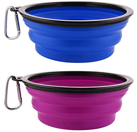 MOACC Cuenco Perro, Comedero para Mascotas Bebedero Portátil Plegable de Viaje Plato Silicona para Perros Gatos, Juego de 2