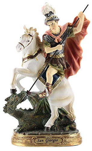 Holyart Statue Heiliger Georg den Drachen tötend, 20 cm, aus Kunstharz