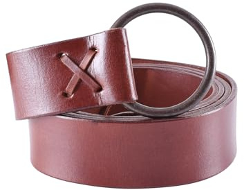 Battle-Merchant Mittelalter Ledergürtel, Messingring | ca. 38 mm Breit, Unisex, Damen & Herren, Wikingergürtel, Langgürtel, Für LARP, Reenactment & Fantasy Cosplay