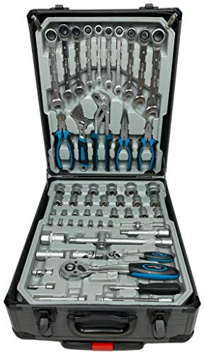 Kraftwelle Werkzeugtrolley Werkzeugkoffer 188 Teilig Werkzeugset Alu Koffer rollbar 4 Einlagen Ratschenset KFZ PKW Motorrad Schraubendreher Ringratsche