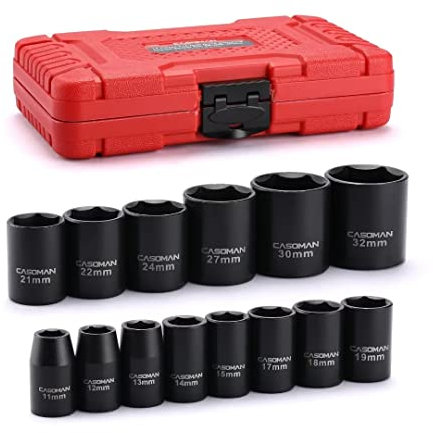 CASOMAN 14 Pieces 1/2-Inch Drive Standard Impact Socket Set, Metric, 6-Point, 11mm to 32mm