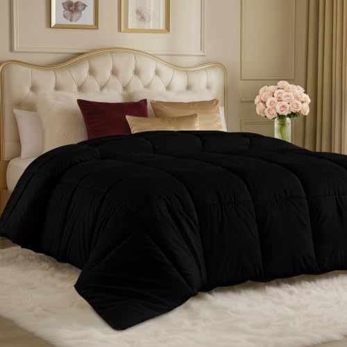 Utopia Bedding Duvet, 4.5 tog King Size with Corner Tabs, Microfiber Soft Breathable King Duvet, Box Stitched All Year Round Quilt 220x230 cm (Black)
