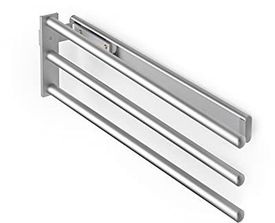 Emuca - Ausziehbarer Handtuchhalter, 3 Arme, handtuchauszug küche oder bad, 440 mm, Aluminium, Matt eloxiert