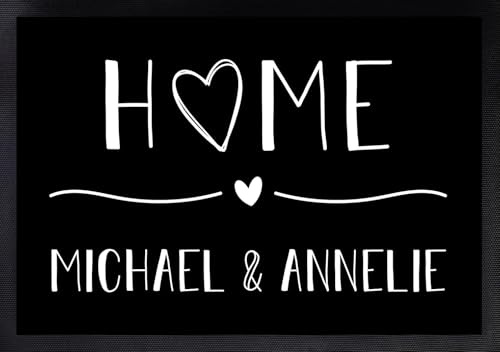 Manilu Personalisierte Fußmatte | Fußmatte Familie personalisiert | für Paare & Familien | Heimathafen | Herz im Home