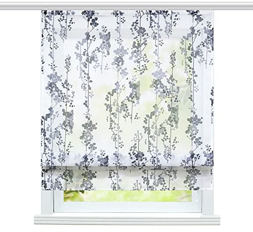 ESLIR Raffrollo mit Klettband Wohnzimmer Raffgardine Voile Gardinen Modern Bändchenrollo Vorhänge mit Bäume Muster Grau BxH 140x140cm 1 Stück