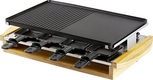 DOMO DO9246G - Bambus-Raclette-Grill - 1200W - 3 Ebenen - 8 Personen - Edelstahl-Heizelement