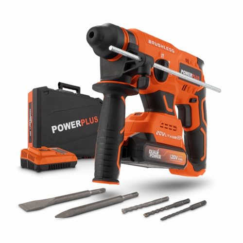 POWER plus Akku-Schlagbohrmaschine POWDP15640-4 in 1: (Schlag-) Bohren Meißeln und Meißeldrehung, 20 V Bohrmaschine, 3 J, Links-Rechts-Schalter für Schrauben, Mit Akku und Ladegerät