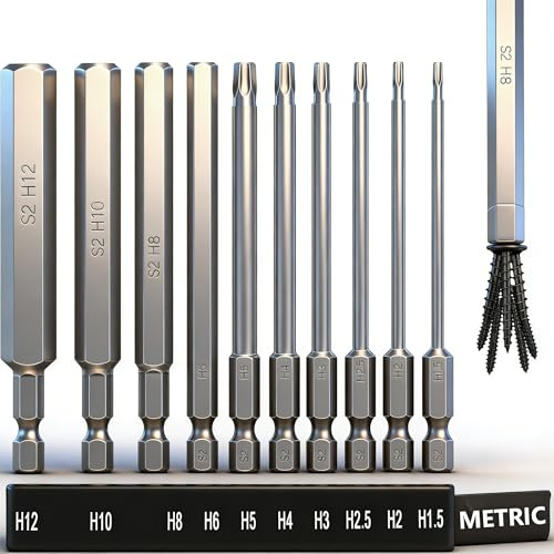 Electric Allen Key Allen Wrench Drill Bit Set, 10pcs Hex Allen Key Bit Set, 1/4” Hex-Shank Metric Inner Hexagon Screwdriver Bit for Assembling Furniture