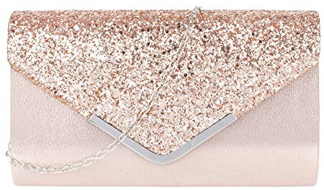MEGAUK Damen Clutch Glitzer Elegant Abendtasche Glänzend Handtasche Envelope Tasche Strass Unterarmtasche mit Kette für Hochzeit Wedding Prom Party (Mode Beige)