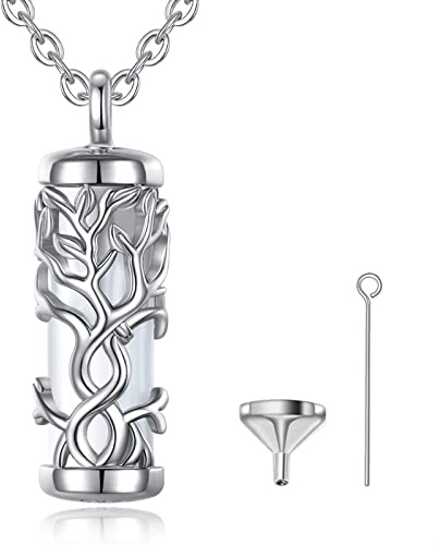 EUDORA Harmony Ball Colgantes para Cenizas Piedra Luna Corazón para Mujer Plata de ley 925, Collar de Cenizas de Papa Mama Urna Regalo Recuerdo Funerario Joyería Colgante de Urnas para Perro Gato