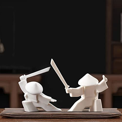 LYART Samurai Statue Decor Japanese Warrior Decor Children's Room Statues, Kongfu Tea Pet Decoration, Incense Holder for Stick Burner Incense Stick Holder (White2 and White3)