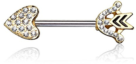 beyoutifulthings Brustwarzen-piercing Gold Herz Pfeil Pavé Zirkonia Clear Brust-piercing Nippel-piercing Chirurgenstahl Stab 14-mm