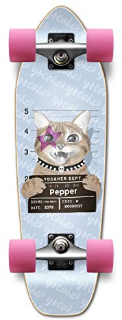 Yocaher Longboard Complete Mini Cruiser 27 x 8 w/Premium Black Grip Tape, Heavy Duty Aluminum Alloy Truck, 62mm Wheels, ABEC -9 Bearings - Rockstar Kitty Cat - Purple Pepper