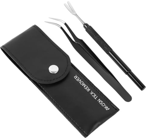 AKOSN Premium Tick Removal Tool - Stainless Steel Flea Remover for Pets Dogs Cats Humans -Safe Tick Control Puller &Precision Fine Point Tweezers to Completed Remove All Size Ticks, 1 Set