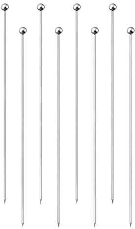 sourcing map Cocktail Toothpicks, 8Pcs 8.2 Inch Stainless Steel Extra Long Reusable Metal Round Bead Cocktail Skewers for Drinks Appetizer Fruits