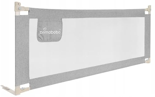 Primabobo Bettschutzgitter 200 cm – Rausfallschutz Kinderbett, extra stabil (1.1 mm Stahl), höhenverstellbar & klappbar, kindersicheres Bettgitter für Kleinkinder – Hellgrau