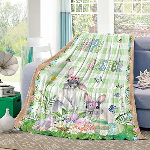 Überwurf Decke Osterhase Mit Bunten Eiern Im Korb. Bauernhofreben Auf Holzplanke Flauschige Überwurfdecke Microplush Sofaüberwurf Decke Für Geschenke Weihnachten Mädchen 60x50