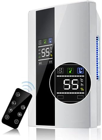 LuusMm Dehumidificador Doméstico, Deshumidificador Silencioso,Baño, Dormitorio, Tanque De Agua Grande De 2.2L, Con Drenaje, Apagado Automático, Temporizador 24 Horas, Pantalla LED